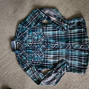 BKE Teal Plaid Casual Button Down Shirt